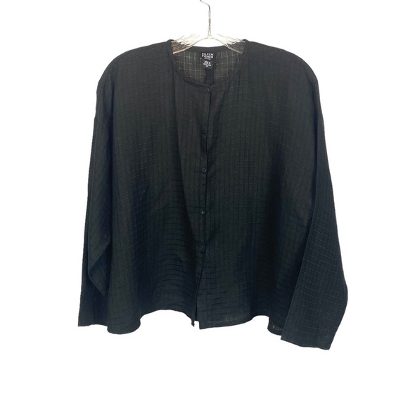 Eileen Fisher Irish Linen Button Front Cardigan Sheer Black - Picture 1 of 9